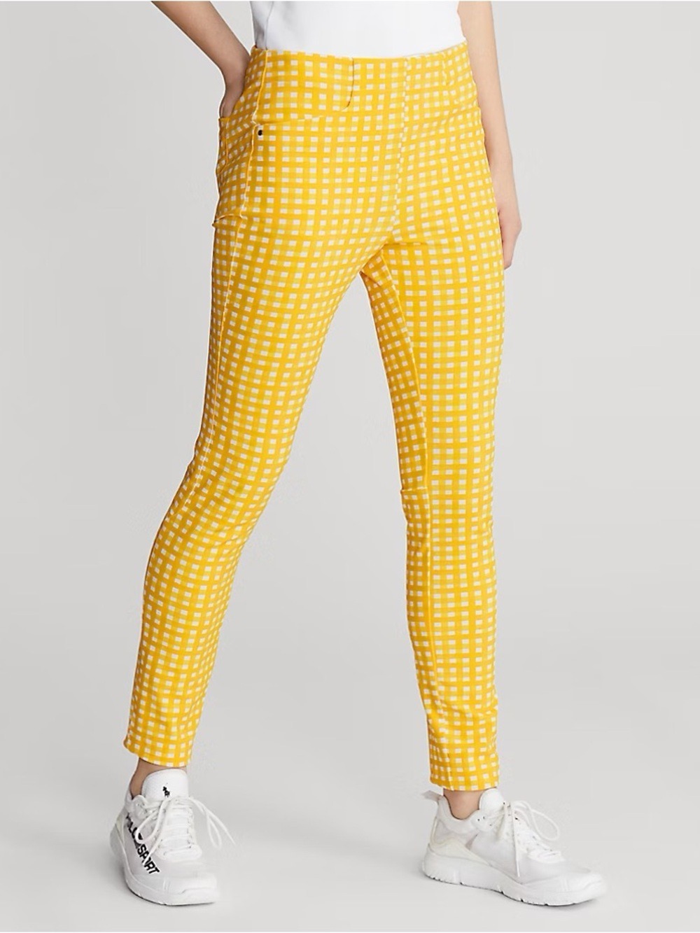 Ralph Lauren RLX Plaid Gingham Slim Stretch Trouser Pants Size 6 Yellow White